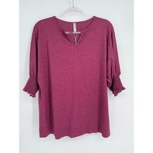 NORACORA Womens Purple V Neck Short Sleeve Casual Tunic Top Sz‎ L